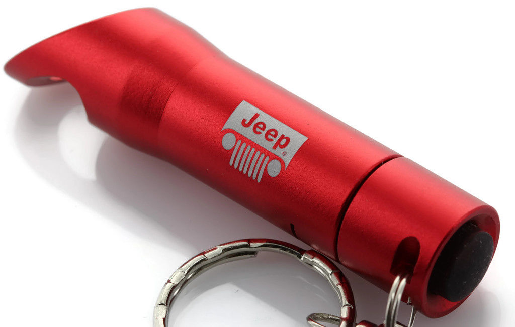 Red Jeep Grille Mini Flashlight LED Bottle Opener Key Chain - Click Image to Close